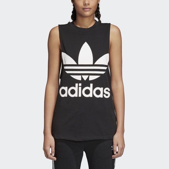 adidas Tops - ADIDAS — Trefoil Logo Black Cotton Muscle Tank NWT
